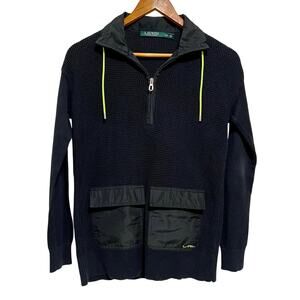 Lauren Ralph Lauren Quiet Luxury Waffle Knit 1/4 Zip Black Utility Sweater Top